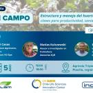 Banner azul y verde 'Día de Campo' con fotos de ponentes y logos.