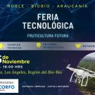 Banner gráfico: feria tecnológica, dron sobre paisaje rural; fecha 25 de noviembre